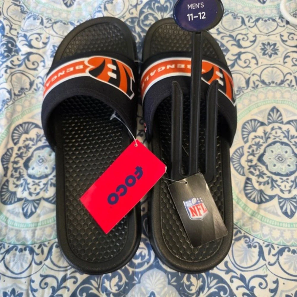 FOCO Cincinnati Bengals NFL Mens Slide Sandals Black Orange White Size 11-12 NEW